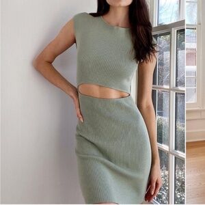 Aritzia Wilfred Free Cut-Out Knit Mini Dress in green (size XS)